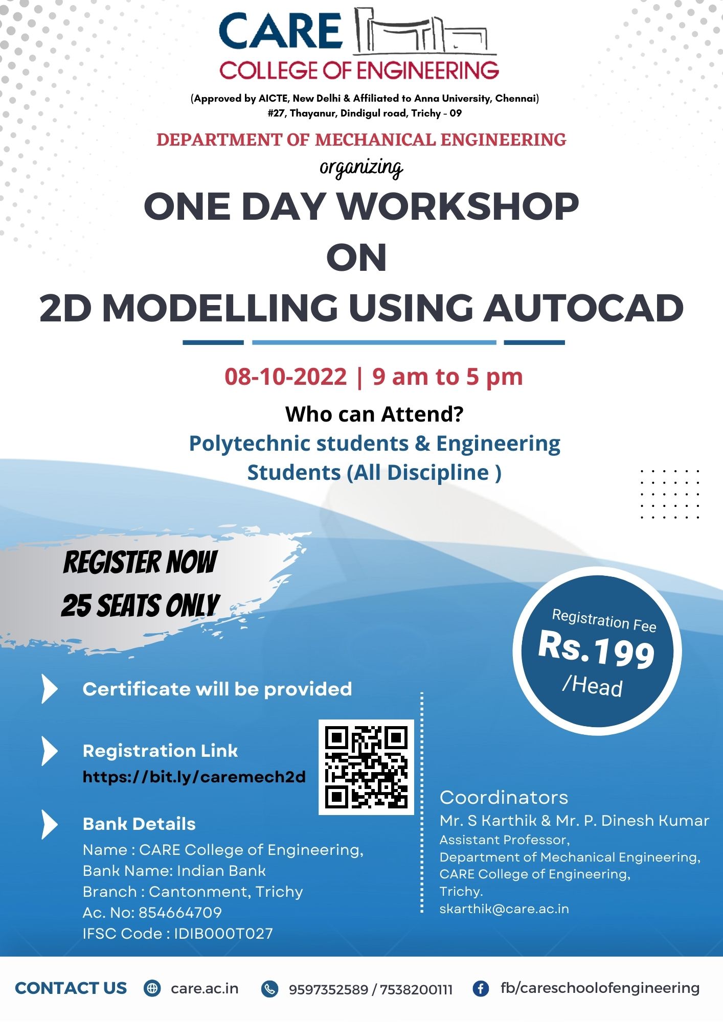 One Day Workshop on 2D Modelling using AutoCAD 2022